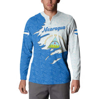 Nicaragua Flag Ripped Effect Button Sweatshirt with National Emblem and Floral Pattern Design - Wonder Print Shop