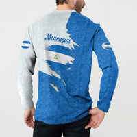 Nicaragua Flag Ripped Effect Button Sweatshirt with National Emblem and Floral Pattern Design - Wonder Print Shop