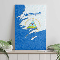 Nicaragua Flag Ripped Effect Canvas Wall Art with National Emblem and Floral Pattern Design - Wonder Print Shop
