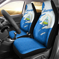 Nicaragua Flag Ripped Effect Car Seat Cover with National Emblem and Floral Pattern Design - Wonder Print Shop