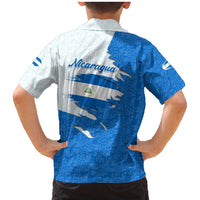 Nicaragua Flag Ripped Effect Family Matching Mermaid Dress and Hawaiian Shirt with National Emblem and Floral Pattern Design - Wonder Print Shop