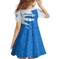 Nicaragua Flag Ripped Effect Family Matching Off Shoulder Maxi Dress and Hawaiian Shirt with National Emblem and Floral Pattern Design - Wonder Print Shop