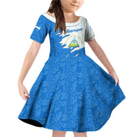 Nicaragua Flag Ripped Effect Family Matching Off Shoulder Short Dress and Hawaiian Shirt with National Emblem and Floral Pattern Design - Wonder Print Shop