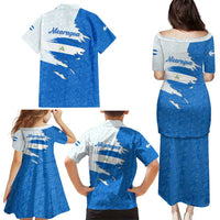 Nicaragua Flag Ripped Effect Family Matching Puletasi and Hawaiian Shirt with National Emblem and Floral Pattern Design - Wonder Print Shop