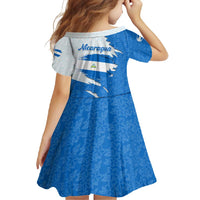 Nicaragua Flag Ripped Effect Family Matching Short Sleeve Bodycon Dress and Hawaiian Shirt with National Emblem and Floral Pattern Design - Wonder Print Shop