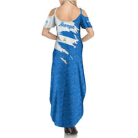 Nicaragua Flag Ripped Effect Family Matching Summer Maxi Dress and Hawaiian Shirt with National Emblem and Floral Pattern Design - Wonder Print Shop