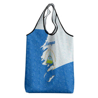 Nicaragua Flag Ripped Effect Grocery Bag with National Emblem and Floral Pattern Design - Wonder Print Shop