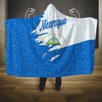 Nicaragua Flag Ripped Effect Hooded Blanket with National Emblem and Floral Pattern Design - Wonder Print Shop