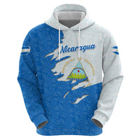 Nicaragua Flag Ripped Effect Hoodie with National Emblem and Floral Pattern Design - Wonder Print Shop