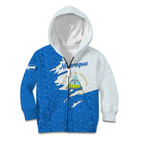 Nicaragua Flag Ripped Effect Kid Hoodie with National Emblem and Floral Pattern Design - Wonder Print Shop