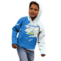 Nicaragua Flag Ripped Effect Kid Hoodie with National Emblem and Floral Pattern Design - Wonder Print Shop