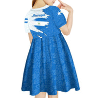 Nicaragua Flag Ripped Effect Kid Short Sleeve Dress with National Emblem and Floral Pattern Design - Wonder Print Shop