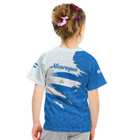 Nicaragua Flag Ripped Effect Kid T Shirt with National Emblem and Floral Pattern Design - Wonder Print Shop