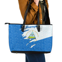 Nicaragua Flag Ripped Effect Leather Tote Bag with National Emblem and Floral Pattern Design - Wonder Print Shop