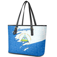 Nicaragua Flag Ripped Effect Leather Tote Bag with National Emblem and Floral Pattern Design - Wonder Print Shop