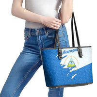 Nicaragua Flag Ripped Effect Leather Tote Bag with National Emblem and Floral Pattern Design - Wonder Print Shop