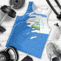 Nicaragua Flag Ripped Effect Men Tank Top with National Emblem and Floral Pattern Design - Wonder Print Shop