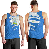 Nicaragua Flag Ripped Effect Men Tank Top with National Emblem and Floral Pattern Design - Wonder Print Shop