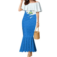 Nicaragua Flag Ripped Effect Mermaid Dress with National Emblem and Floral Pattern Design - Wonder Print Shop