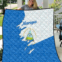 Nicaragua Flag Ripped Effect Quilt with National Emblem and Floral Pattern Design - Wonder Print Shop