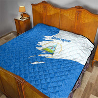 Nicaragua Flag Ripped Effect Quilt with National Emblem and Floral Pattern Design - Wonder Print Shop