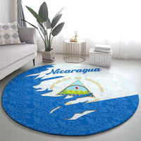 Nicaragua Flag Ripped Effect Round Carpet with National Emblem and Floral Pattern Design - Wonder Print Shop
