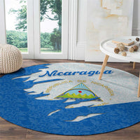 Nicaragua Flag Ripped Effect Round Carpet with National Emblem and Floral Pattern Design - Wonder Print Shop