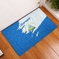 Nicaragua Flag Ripped Effect Rubber Doormat with National Emblem and Floral Pattern Design - Wonder Print Shop