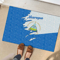 Nicaragua Flag Ripped Effect Rubber Doormat with National Emblem and Floral Pattern Design - Wonder Print Shop