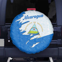 Nicaragua Flag Ripped Effect Spare Tire Cover with National Emblem and Floral Pattern Design - Wonder Print Shop