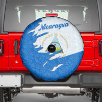 Nicaragua Flag Ripped Effect Spare Tire Cover with National Emblem and Floral Pattern Design - Wonder Print Shop