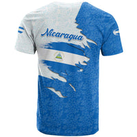 Nicaragua Flag Ripped Effect T Shirt with National Emblem and Floral Pattern Design - Wonder Print Shop