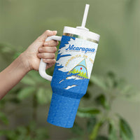 Nicaragua Flag Ripped Effect Tumbler With Handle with National Emblem and Floral Pattern Design - Wonder Print Shop