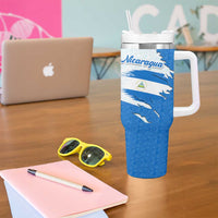 Nicaragua Flag Ripped Effect Tumbler With Handle with National Emblem and Floral Pattern Design - Wonder Print Shop