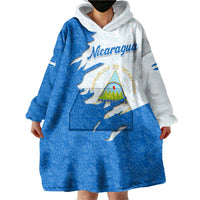 Nicaragua Flag Ripped Effect Wearable Blanket Hoodie with National Emblem and Floral Pattern Design - Wonder Print Shop