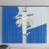 Nicaragua Flag Ripped Effect Window Curtain with National Emblem and Floral Pattern Design - Wonder Print Shop