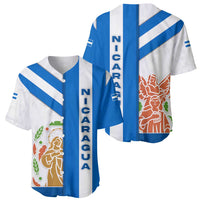 Nicaragua Cultural Art Baseball Jersey with Blue White Stripes and Indigenous Motif Design - Wonder Print Shop