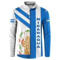 Nicaragua Cultural Art Button Sweatshirt with Blue White Stripes and Indigenous Motif Design - Wonder Print Shop