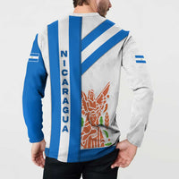 Nicaragua Cultural Art Button Sweatshirt with Blue White Stripes and Indigenous Motif Design - Wonder Print Shop
