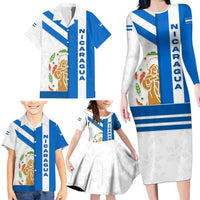 Nicaragua Cultural Art Family Matching Long Sleeve Bodycon Dress and Hawaiian Shirt with Blue White Stripes and Indigenous Motif Design - Wonder Print Shop