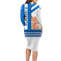Nicaragua Cultural Art Family Matching Long Sleeve Bodycon Dress and Hawaiian Shirt with Blue White Stripes and Indigenous Motif Design - Wonder Print Shop