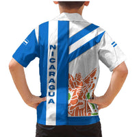 Nicaragua Cultural Art Family Matching Mermaid Dress and Hawaiian Shirt with Blue White Stripes and Indigenous Motif Design - Wonder Print Shop