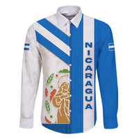 Nicaragua Cultural Art Family Matching Off Shoulder Short Dress and Hawaiian Shirt with Blue White Stripes and Indigenous Motif Design - Wonder Print Shop