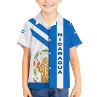 Nicaragua Cultural Art Family Matching Summer Maxi Dress and Hawaiian Shirt with Blue White Stripes and Indigenous Motif Design - Wonder Print Shop