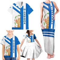 Nicaragua Cultural Art Family Matching Tank Maxi Dress and Hawaiian Shirt with Blue White Stripes and Indigenous Motif Design - Wonder Print Shop