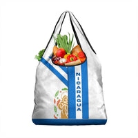 Nicaragua Cultural Art Grocery Bag with Blue White Stripes and Indigenous Motif Design - Wonder Print Shop
