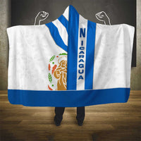 Nicaragua Cultural Art Hooded Blanket with Blue White Stripes and Indigenous Motif Design - Wonder Print Shop