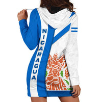 Nicaragua Cultural Art Hoodie Dress with Blue White Stripes and Indigenous Motif Design - Wonder Print Shop