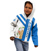 Nicaragua Cultural Art Kid Hoodie with Blue White Stripes and Indigenous Motif Design - Wonder Print Shop