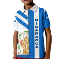 Nicaragua Cultural Art Kid Polo Shirt with Blue White Stripes and Indigenous Motif Design - Wonder Print Shop